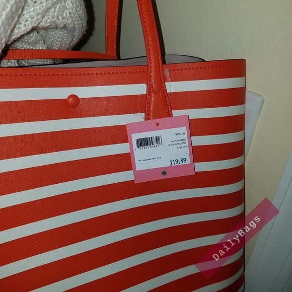 NWT KATE SPADE TAMARILLO MULTI ORANGE ALL DAY SAILING STRIPE MULTI LARGE BAG - Picture 9 of 9